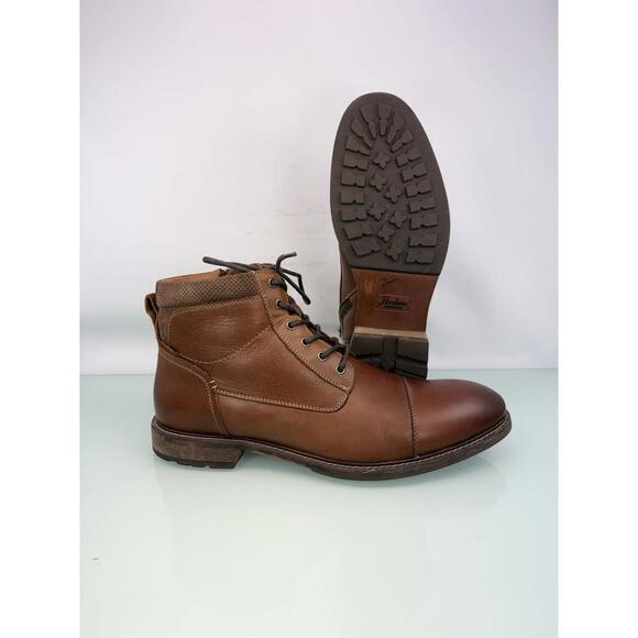 Florsheim Lodge Cap Toe Brown Leather Lace Up Boots Side Zip Men 12M Causal